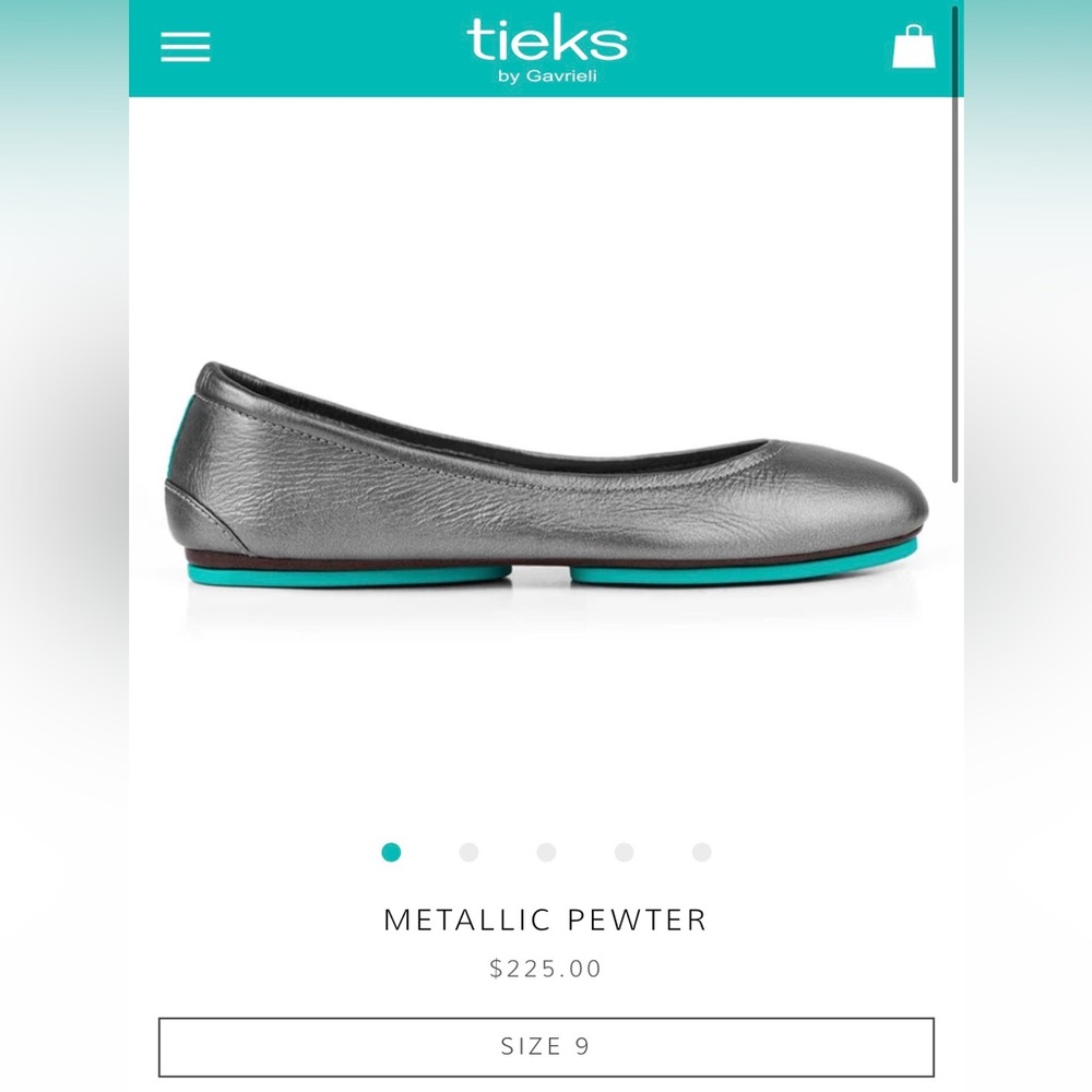 Tieks Metallic Pewter Flats with Turquoise Sole